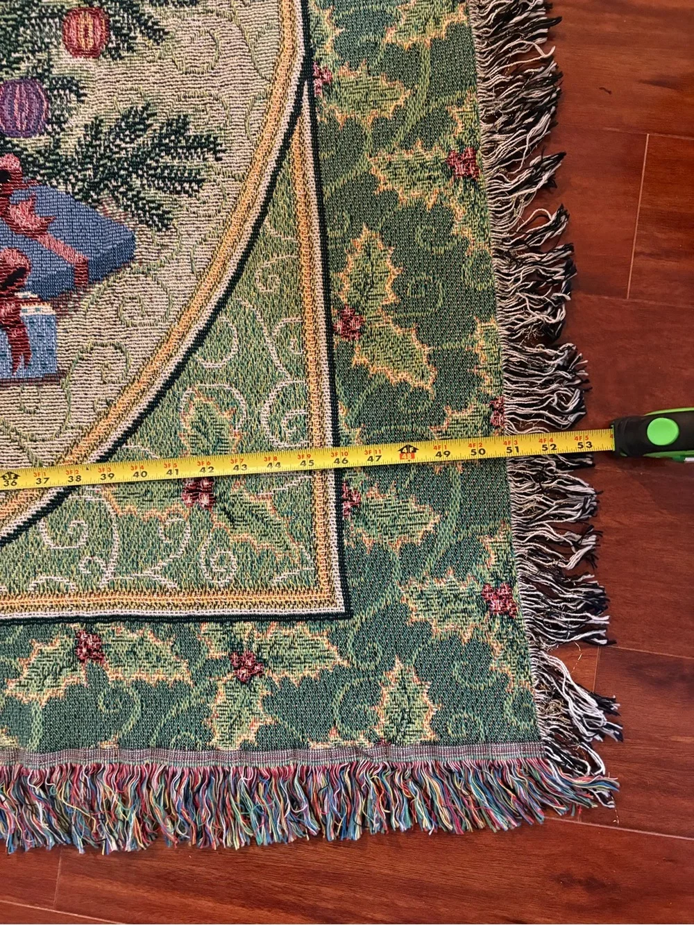 Vtg Woven Tapestry Throw Blanket Christmas Tree Winter Holiday Fringe
